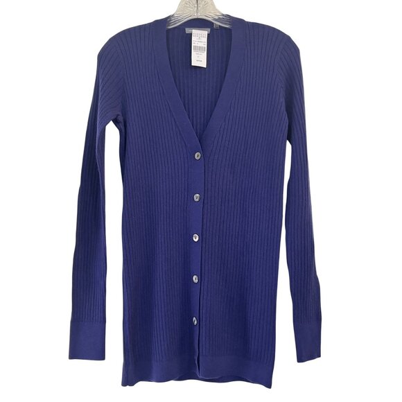 Barneys New York Sweaters - NWT Barneys New York Vince Women's Navy Blue Ribbed Knit Long Sleeve Cardigan M